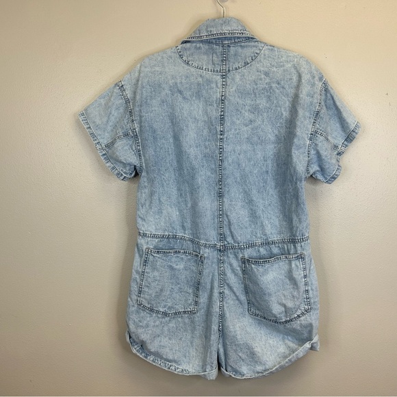 Free People We The Free Womens S Denim Romper Cotton Pockets Snap Buttons Boho - Picture 11 of 14